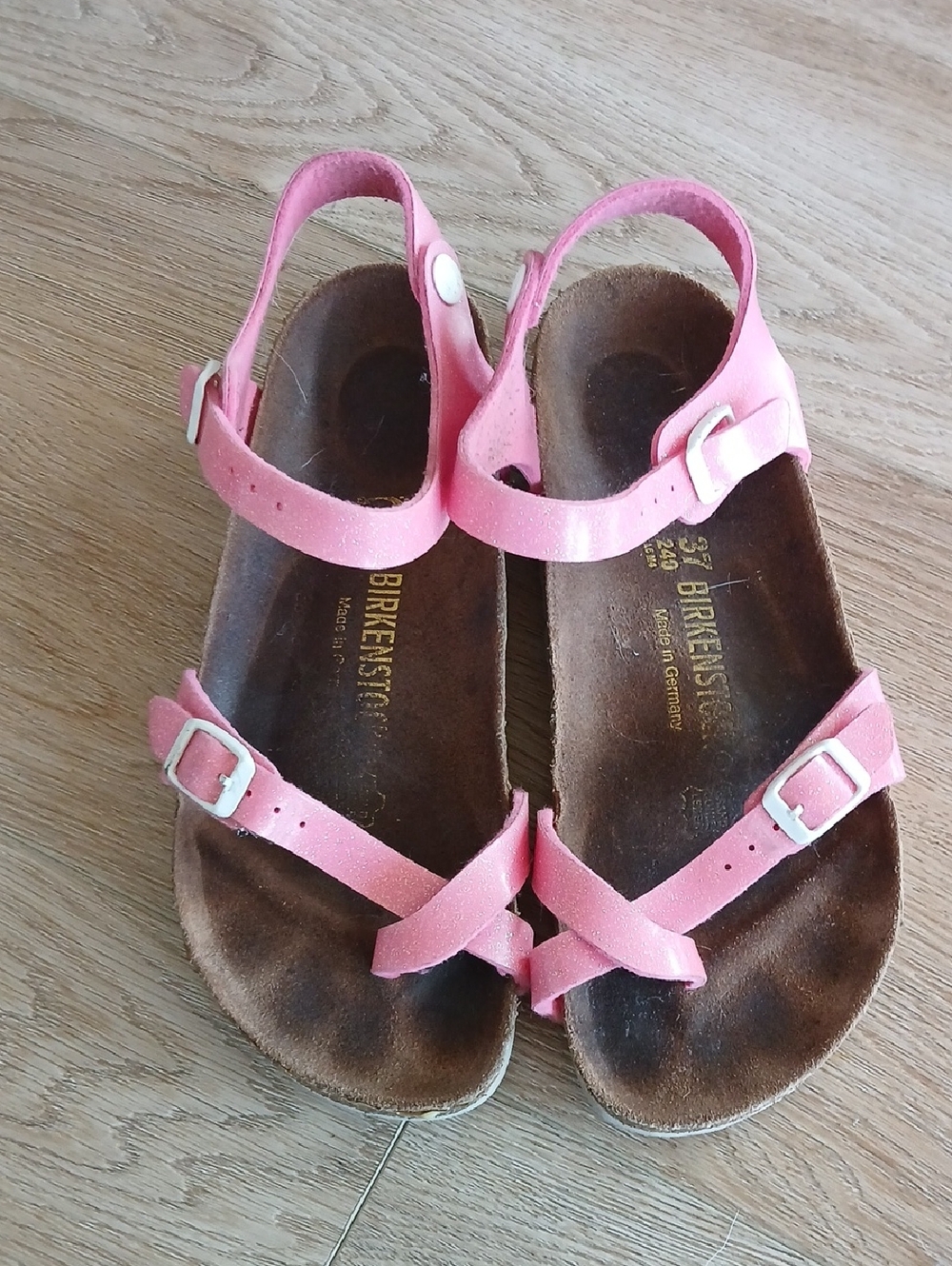 Birkenstock 37 Or 6 Pink Sparkle Kids Strappy Buckle Sandals